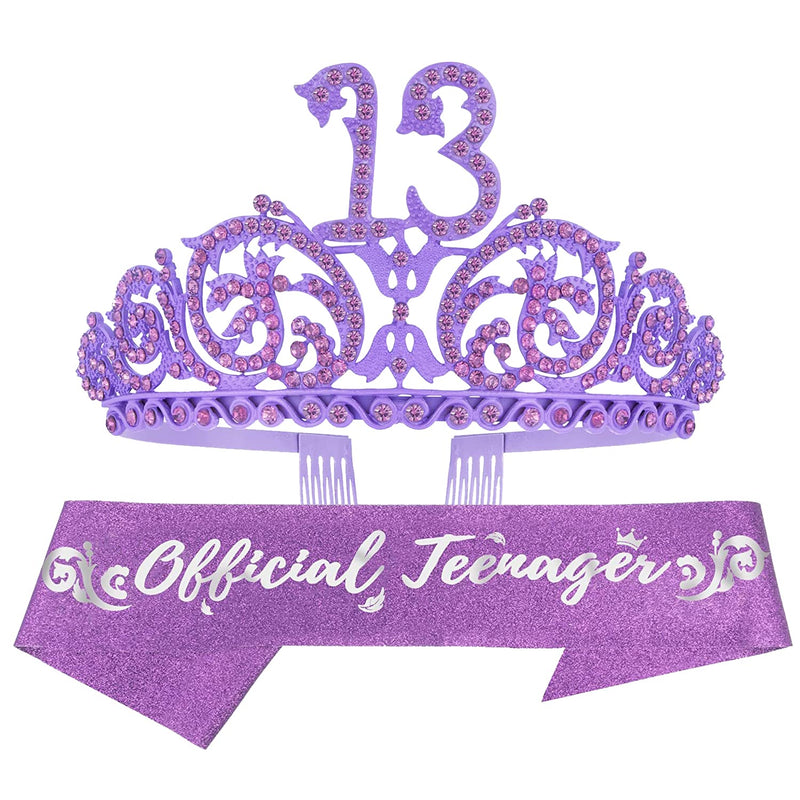 Girls 13th Birthday Sash and Tiara - Fabulous Set: Glitter Sash + Forest