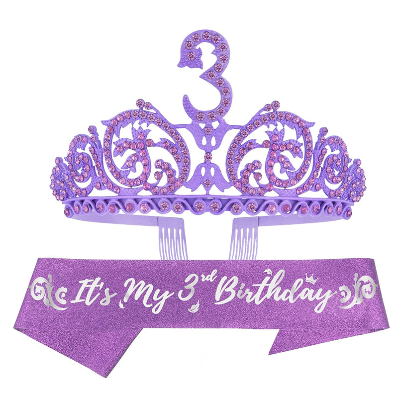 Girls 3rd Birthday Sash and Tiara - Fabulous Glitter Sash + Forest