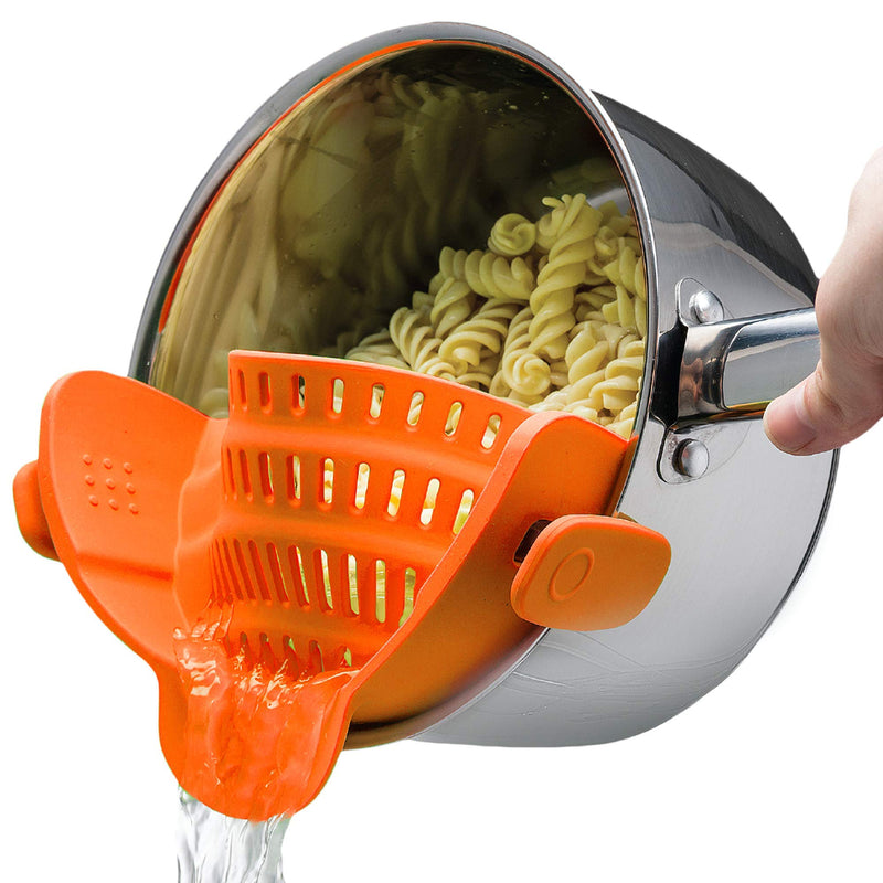 Snap N Strain Pot Strainer and Pasta Strainer - Adjustable Silicone Clip