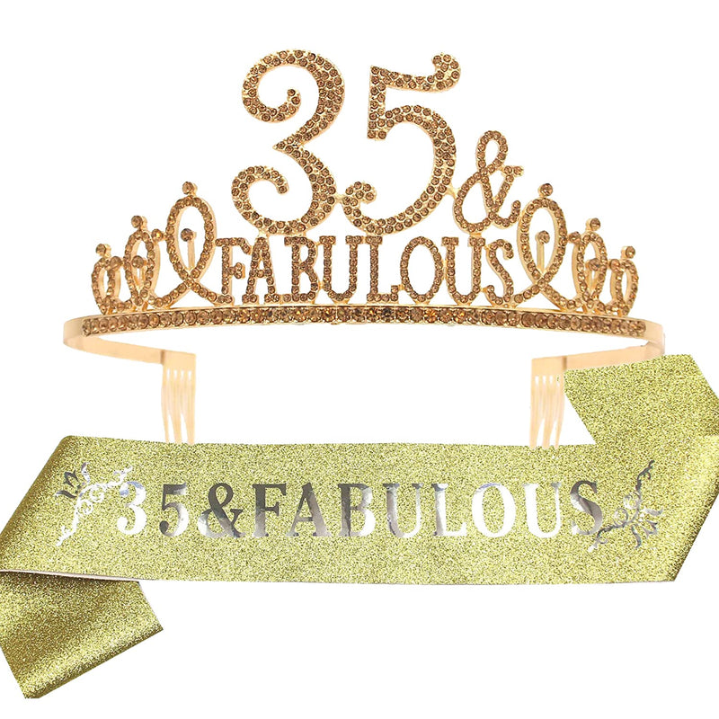 35th Birthday Sash and Tiara for Women - Fabulous Glitter Sash + Fabulous