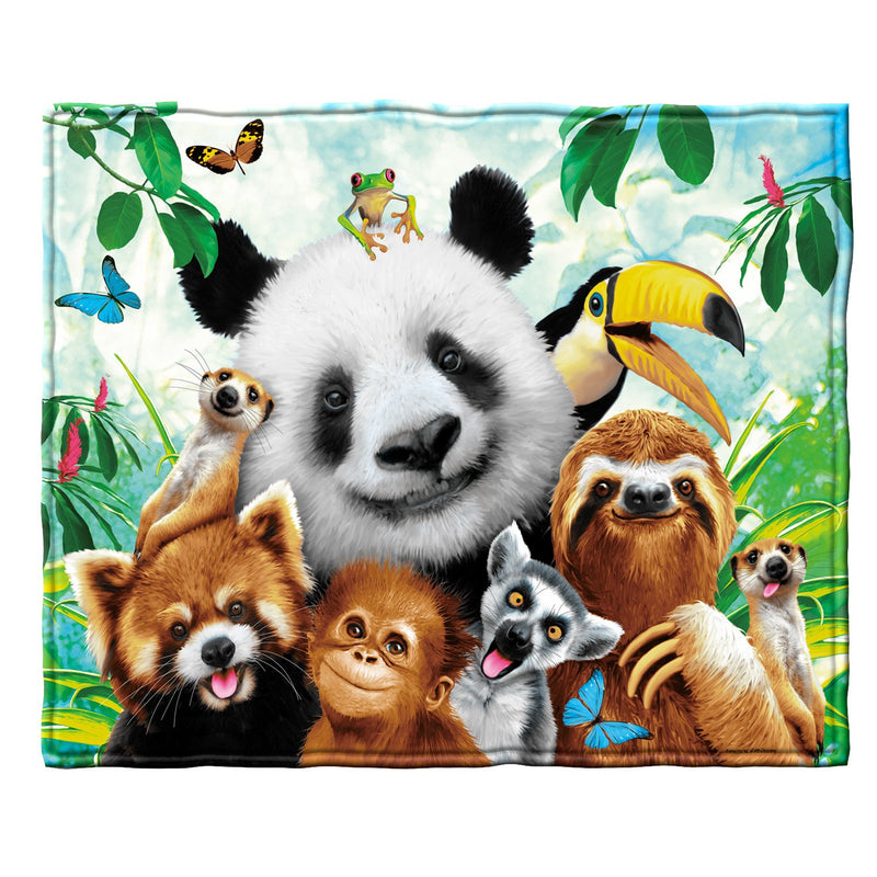 Selfie Zoo Animals Fleece Blanket - Queen Size Soft Plush Cute Panda