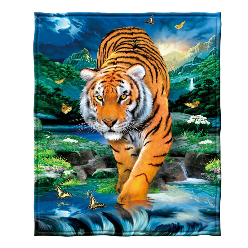 Moonlight Tiger Fleece Bed Blanket, 75"X90" Tiger Fleece Throw Blanket