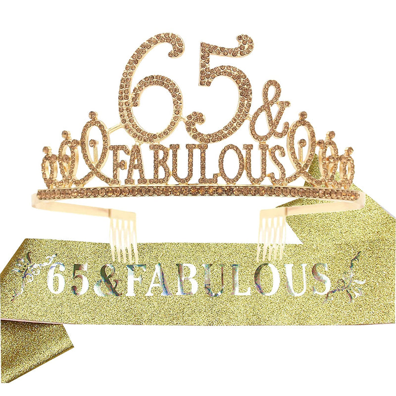 65th Birthday Sash and Tiara for Women - Fabulous Glitter Sash + Fabulous