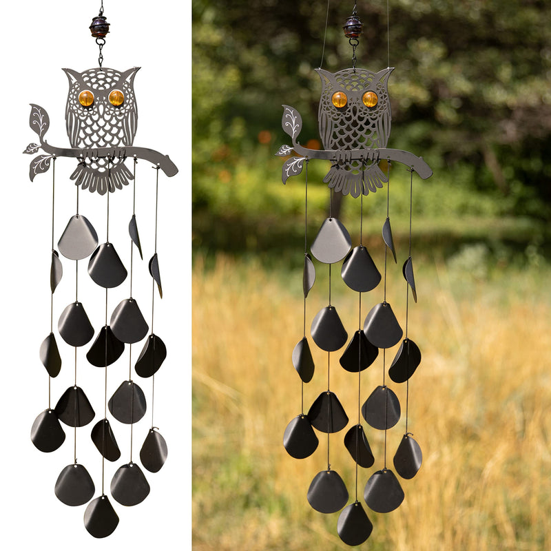 30" H black tribal owl wind chimes for decoration, unique tribal owl wind chimes