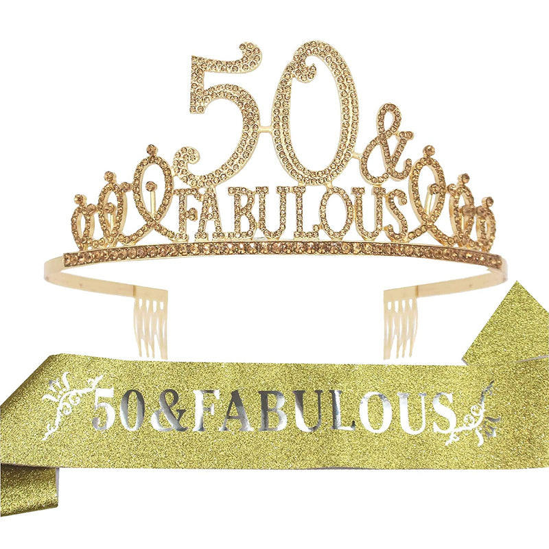 50th Birthday Sash and Tiara for Women - Fabulous Glitter Sash + Fabulous