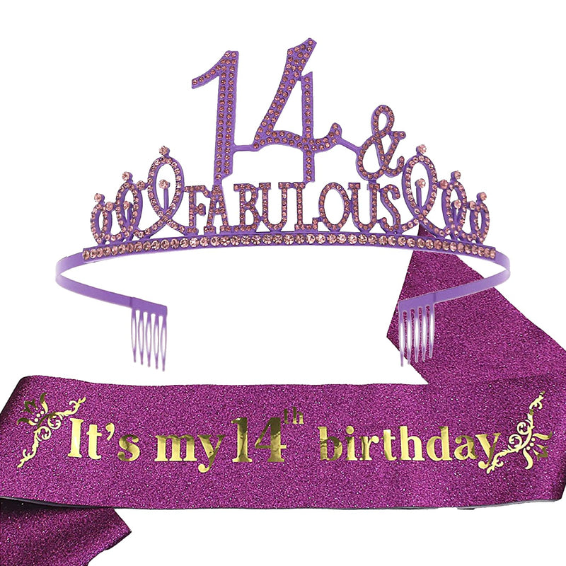 Girls 14th Birthday Sash and Tiara - Fabulous Set: Glitter Sash