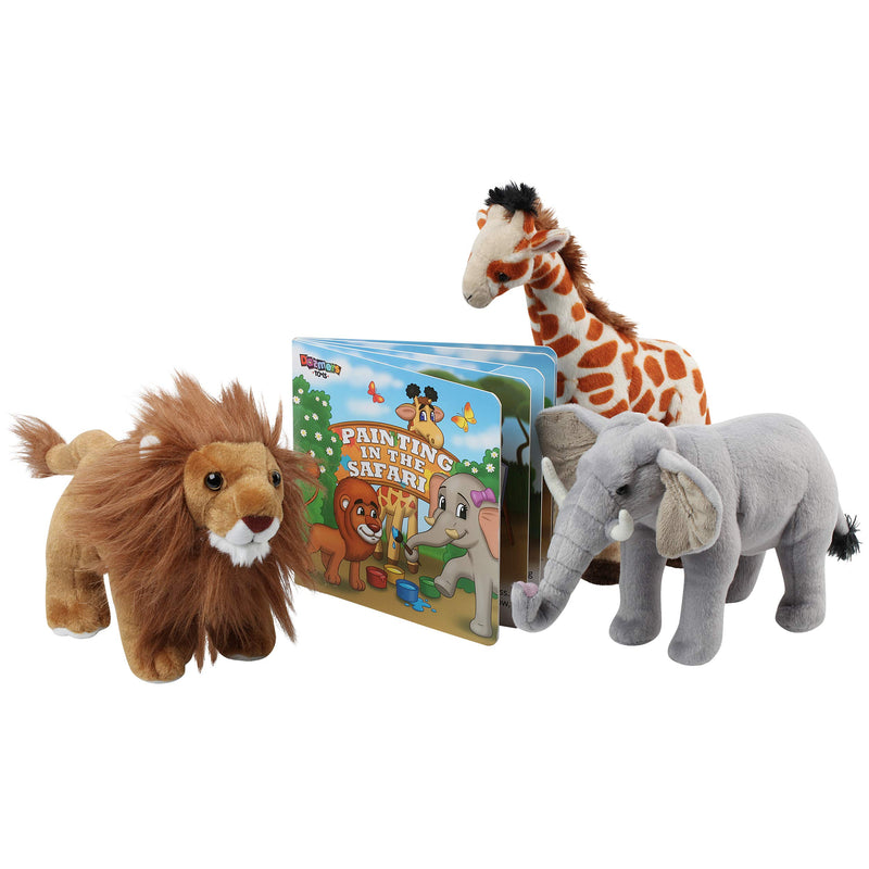 Safari Animals Plush and Book Set - Stuffed Animals with 3 Savanna Animals