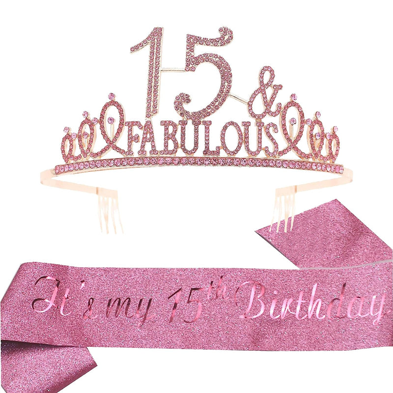 Girls 15th Birthday Sash and Tiara - Fabulous Set: Glitter Sash