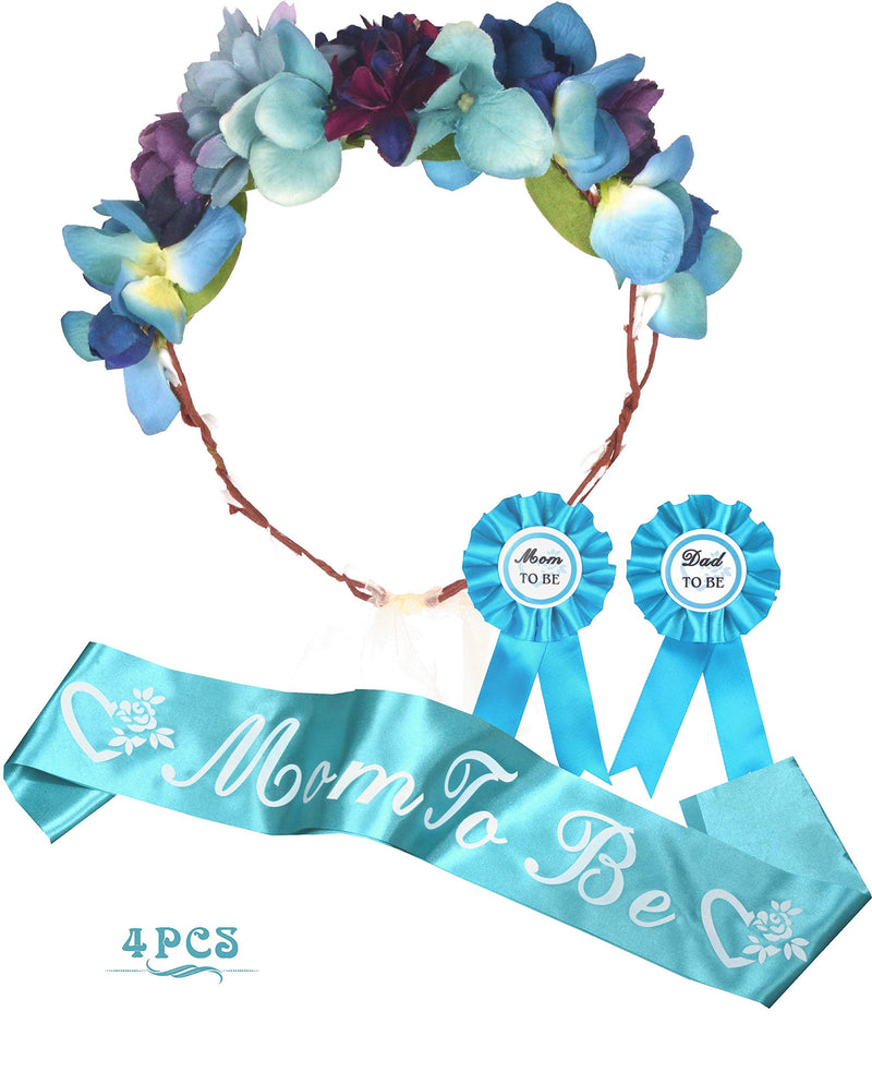 Baby Shower Decorations Set for Mom and Dad - Dark Blue Flower Tiara - Mom