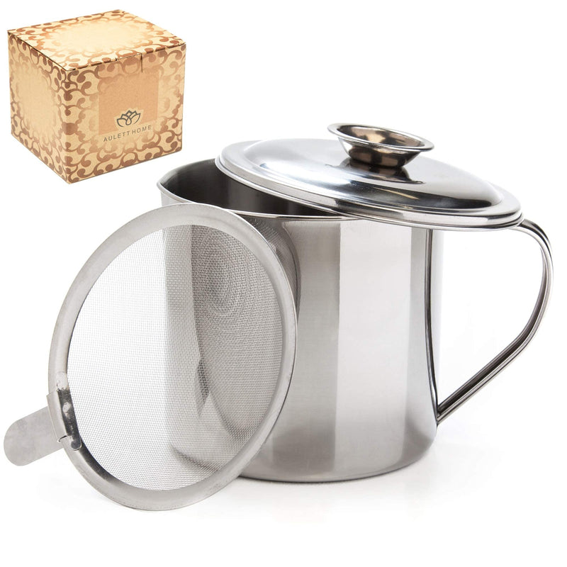 Grease can for bacon grease with a strainer for storing multi-purpose grease