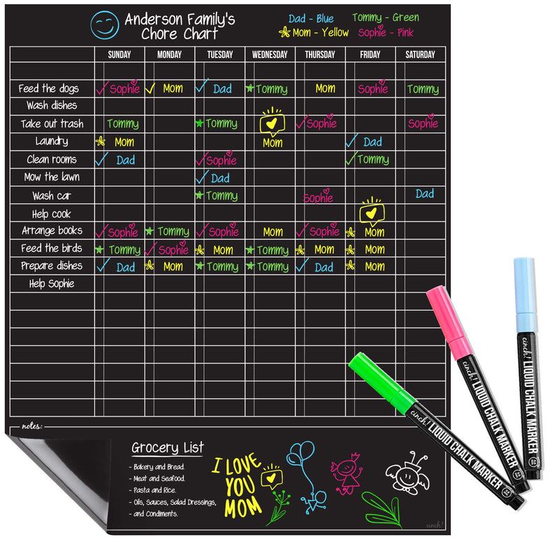 Magnetic Dry Erase Chore Chart for Kids (17" x 20", Black) - 6 Whiteboards