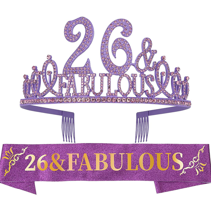 26th Birthday Sash and Tiara for Women - Fabulous Set: Glitter Sash