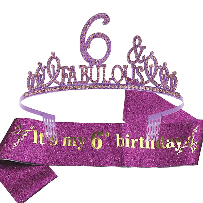 Girls 6th Birthday Sash and Tiara - Fabulous Glitter Sash + Fabulous