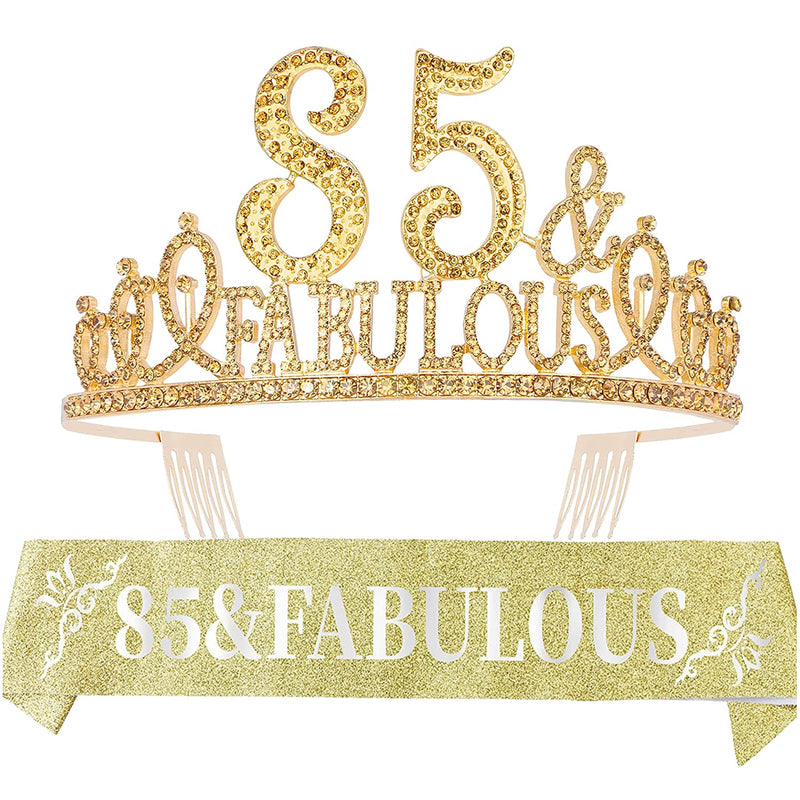 85th Birthday Sash and Tiara for Women - Fabulous Glitter Sash + Fabulous