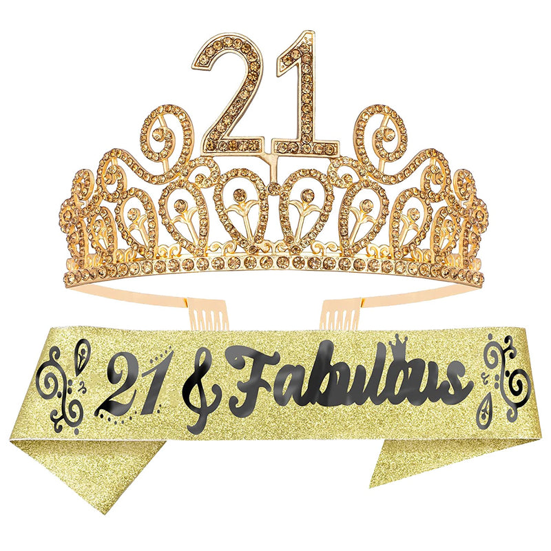 21st Birthday Sash and Tiara for Women - Fabulous Set: Glitter Sash + Waves