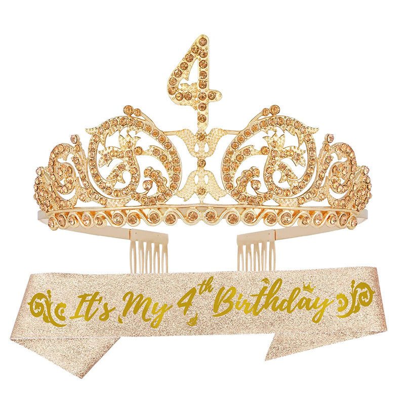 Girls 4th Birthday Sash and Tiara - Fabulous Glitter Sash + Forest