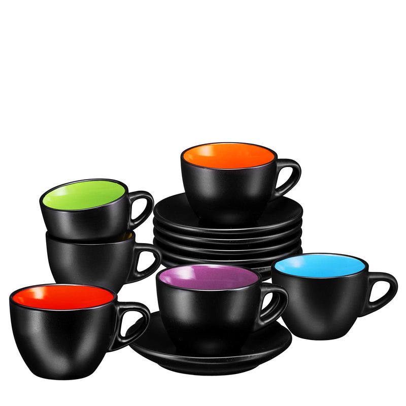 6 Ounce Cappuccino Coffee Mug Set with 6 Cups, Cute 6 Ounce Ceramic Mug Set in Black