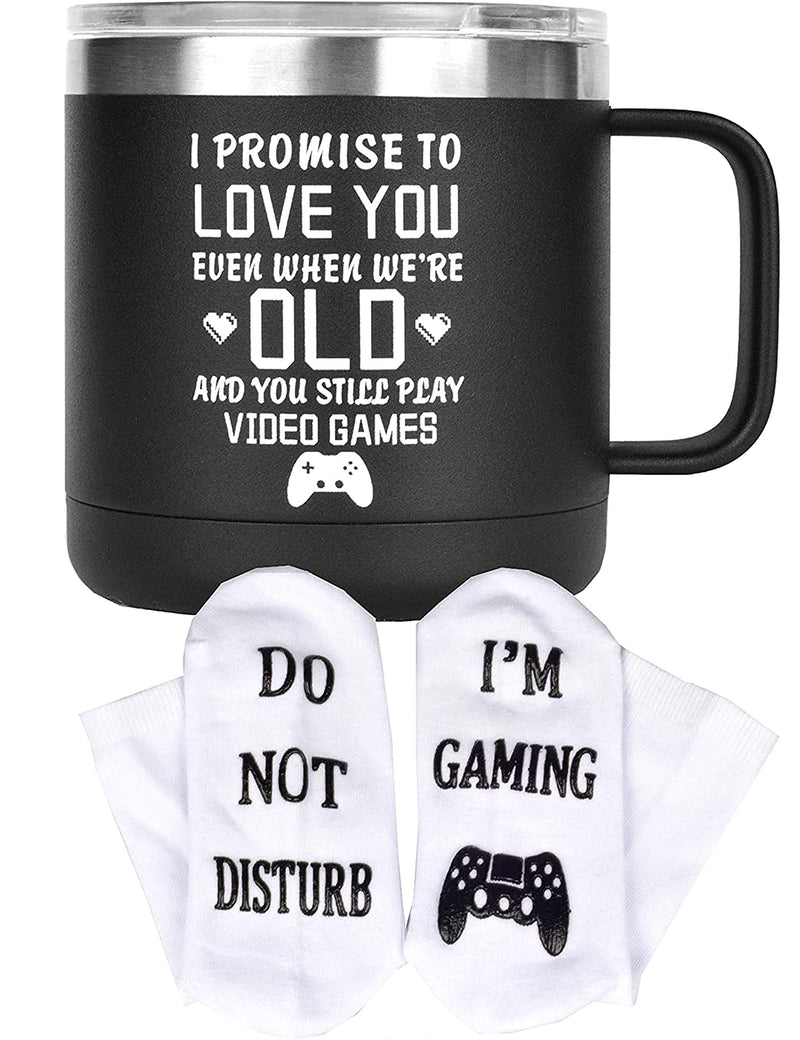 Gamer Gifts for Men - Gift Set of Stainless Steel Gaming Mugs and Funny Socks