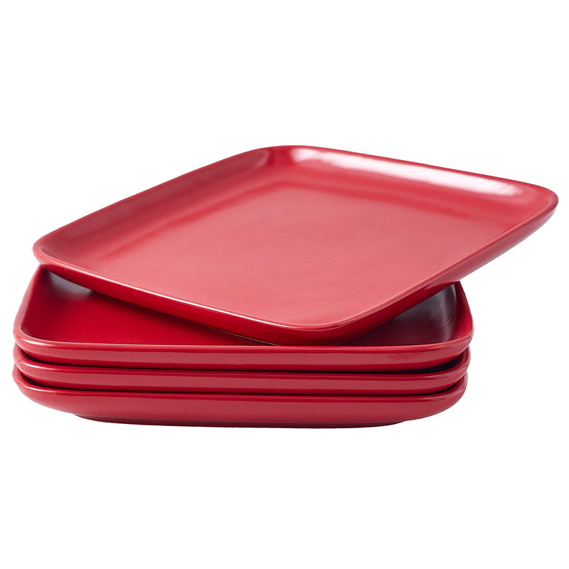 10" Square Red Plain Ceramic Appetizer Plates Set of 4