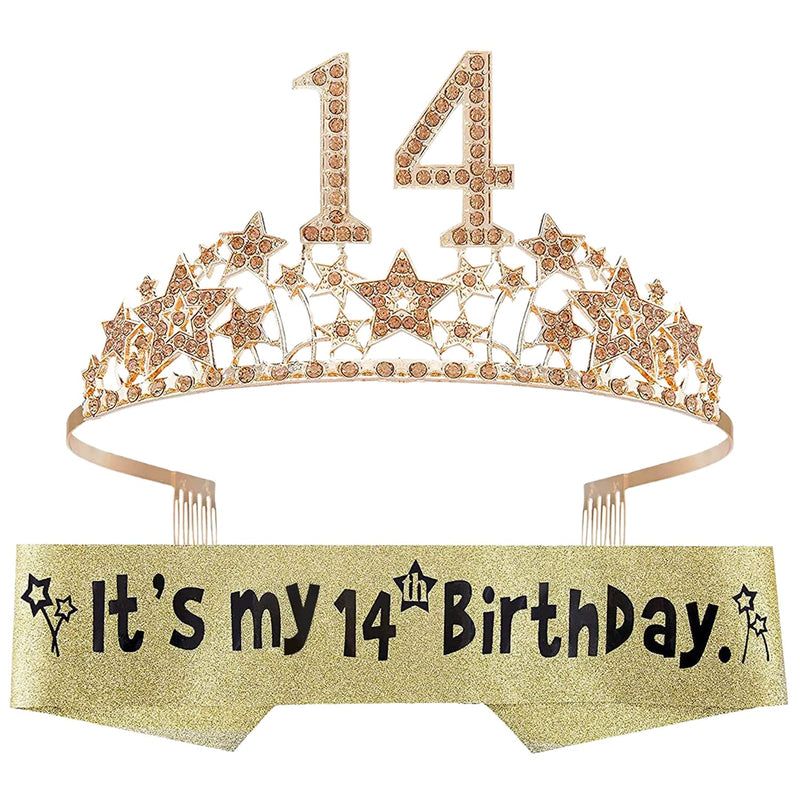 Girls 14th Birthday Sash and Tiara - Fabulous Set: Glitter Sash