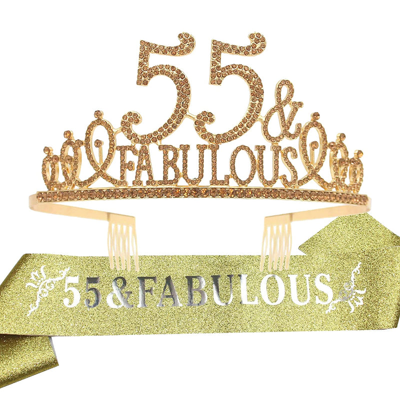 55th Birthday Sash and Tiara for Women - Fabulous Glitter Sash + Fabulous