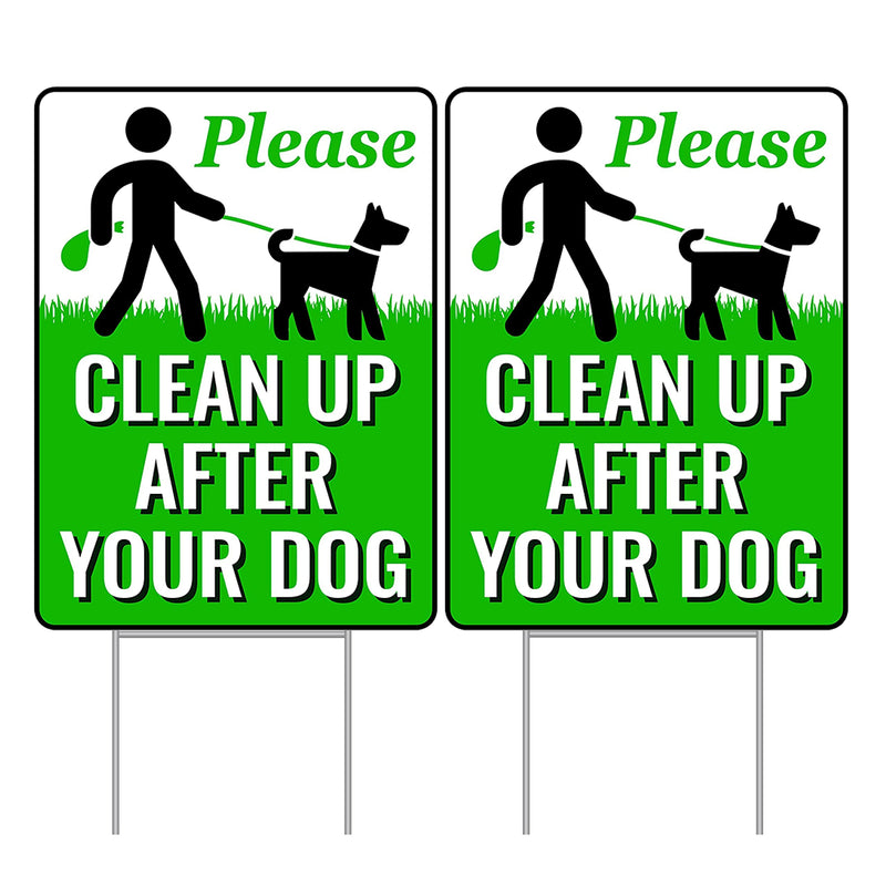 12 x 9 inches (approx. 30.5 x 22.9 cm) Clean Up After Your Dog Sign with Metal H-Stake - No Poop Zone Sign.