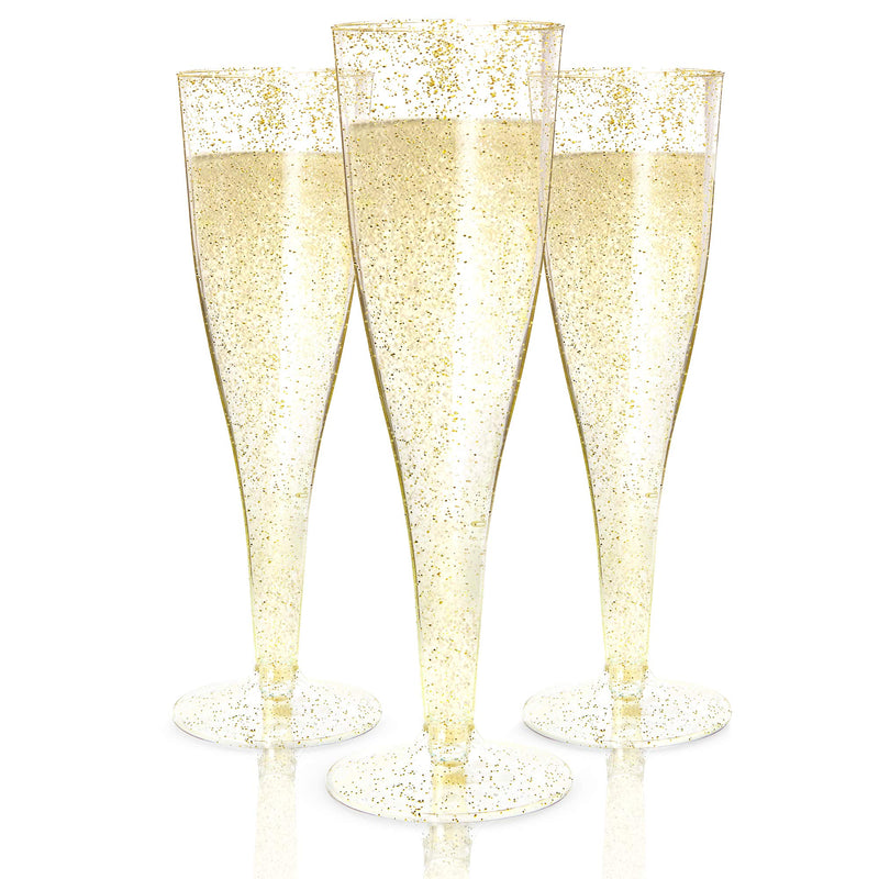 100 Gold Champagne Glasses, Disposable Toasting Glasses for Weddings and Cocktails