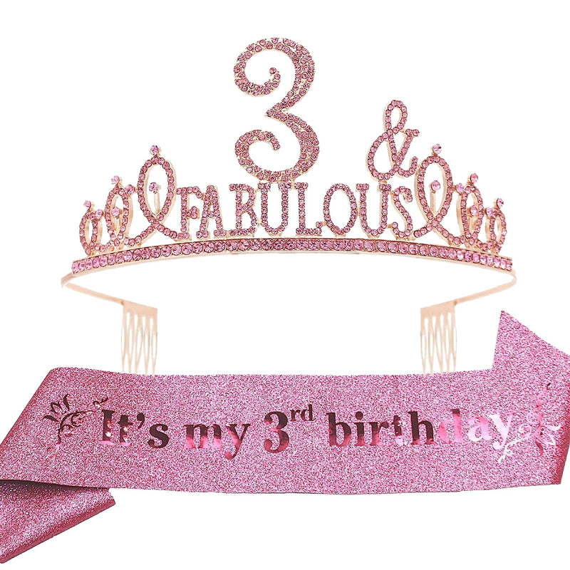 Girls 3rd Birthday Sash and Tiara - Fabulous Glitter Sash + Fabulous