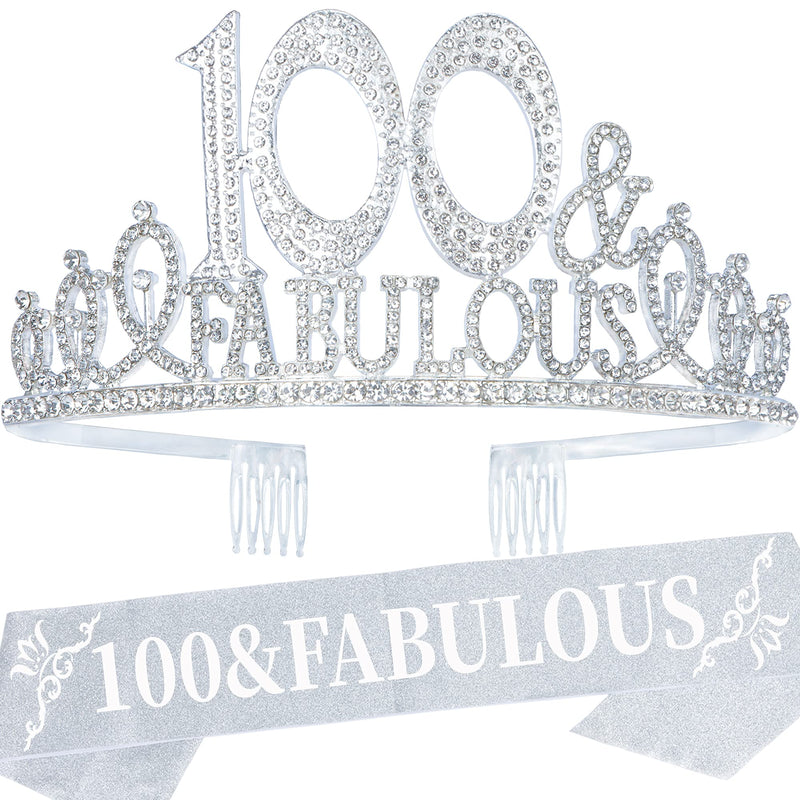 100th Birthday Sash and Tiara for Women - Fabulous Glitter Sash + Fabulous