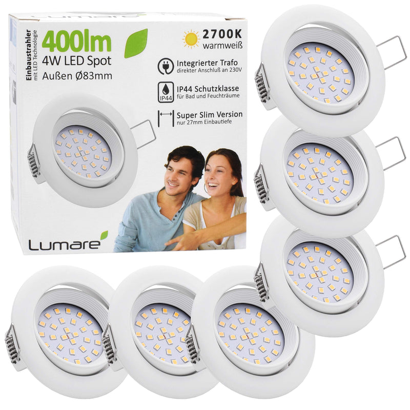 9x LED recessed spotlights 4w 400 lumens IP44 only 27mm extra flat installation depth LED