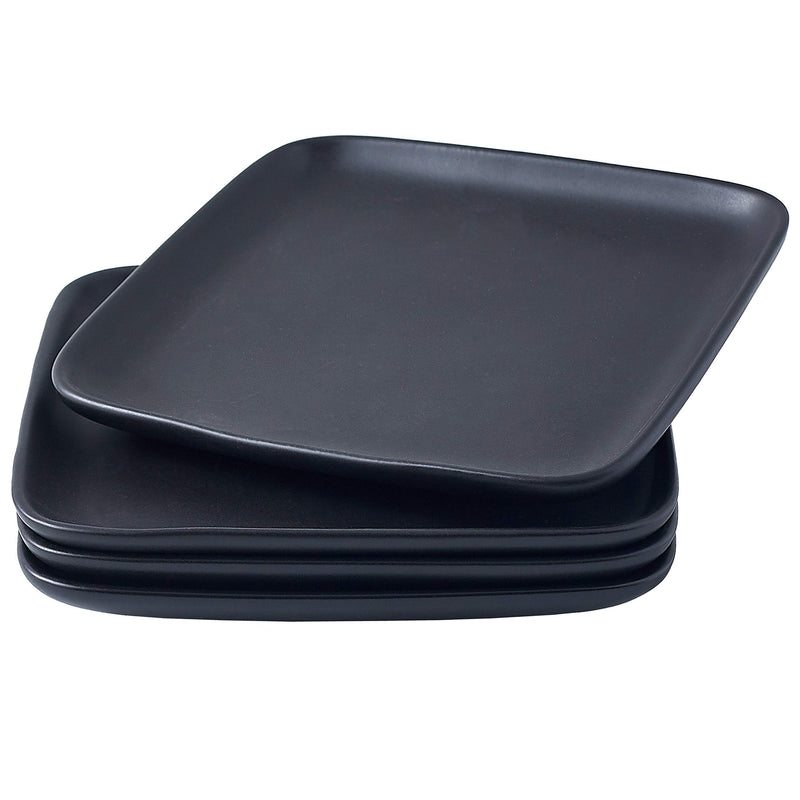 Set of 4 8" Ceramic Square Black Plain Appetizer Plates