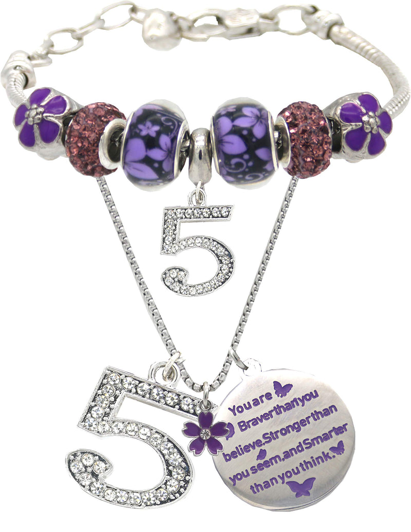 5th Birthday Bracelet Necklace Jewelry Set for 5 Years