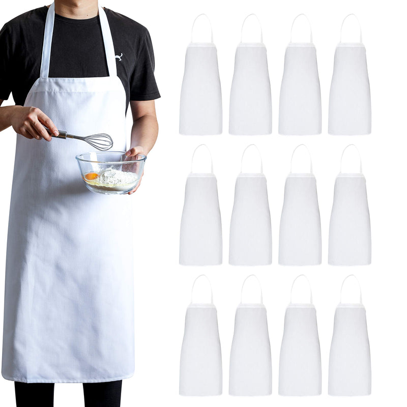 Kitchen Bib Aprons (White, 30" x 34") Professional Aprons in a Pack of 12