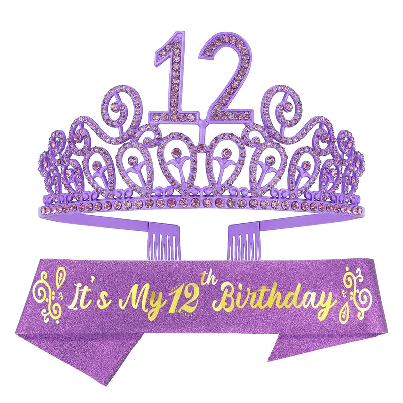 Girls 12th Birthday Sash and Tiara - Fabulous Glitter Sash + Waves