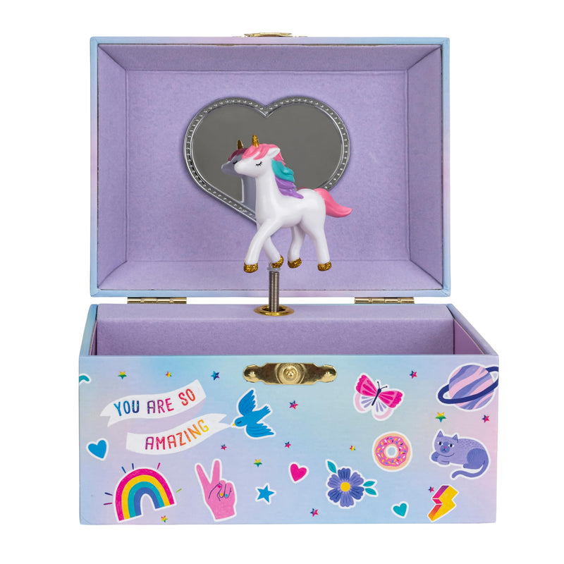 Kids Musical Jewelry Box with Alphabet Sticker Sheet - Girls Unicorn