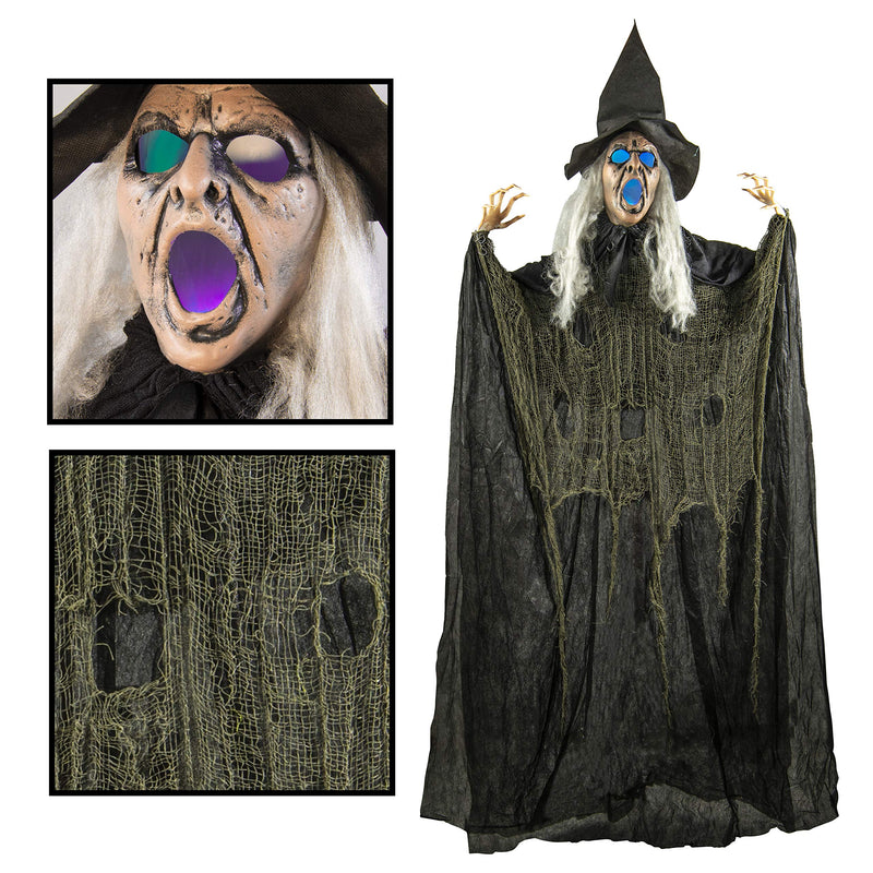 6ft Tall Witch - Spooky Halloween Decoration with Glowing LED Eyes and Mouth - Spooky