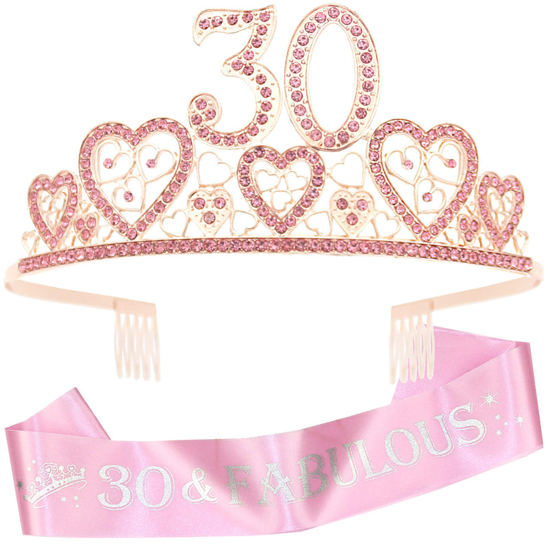 30th Birthday Sash and Tiara for Women - Fabulous Glitter Sash + Hearts