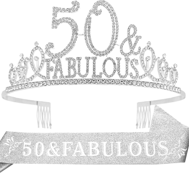 50th Birthday Sash and Tiara for Women - Fabulous Glitter Sash + Fabulous