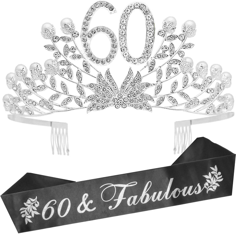 60th Birthday Sash and Tiara for Women - Fabulous Glitter Sash + Botanic