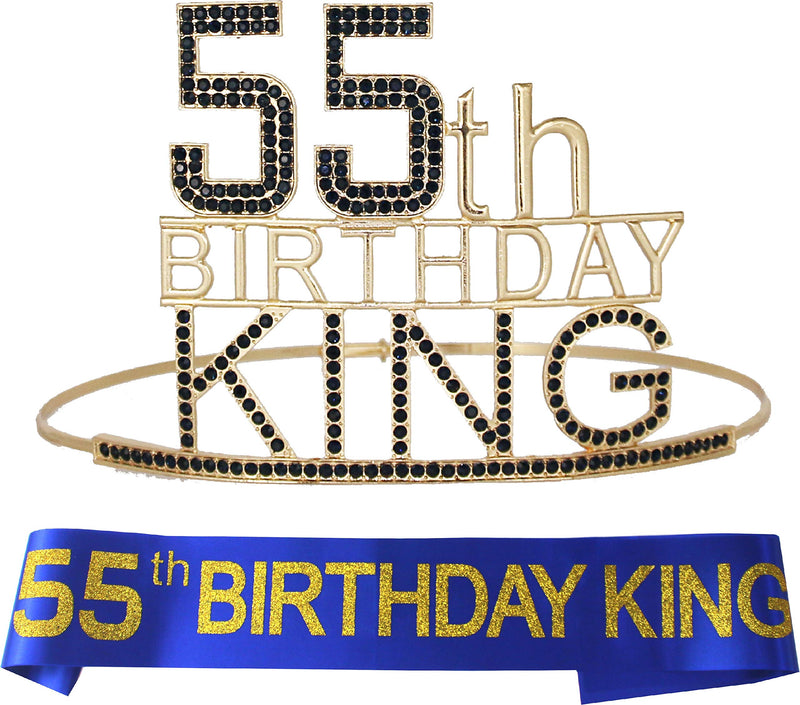 55th Birthday Royal Crown and Sash for Men - Majestic gold and black metal crown