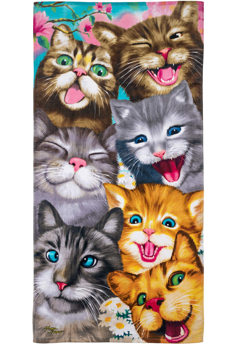 Funny Selfie Cat Beach Towel for Women Girls Kids Men Cat Bath Towel