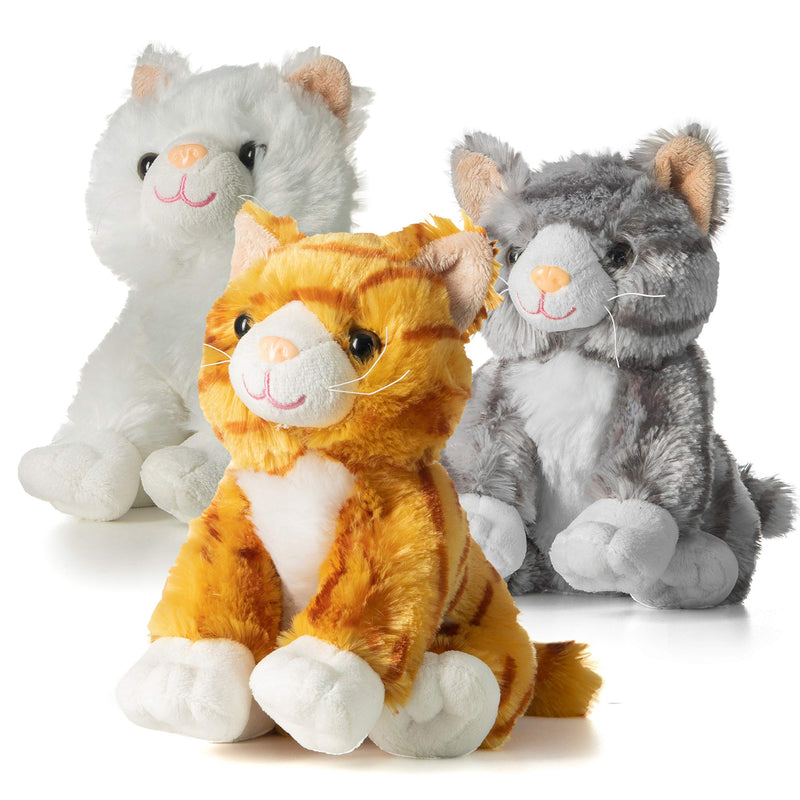 Cat Stuffed Animals for Girls and Boys (Three 10 Inch Cuddly Cat Plush Toys), Realistic