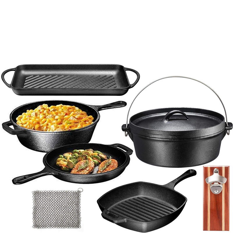 Pre-Baked Cast Iron Set 7 Piece Kitchen Cooking Camping Cooking Set