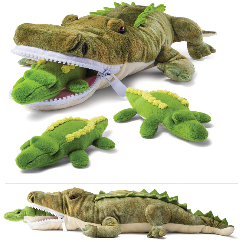 Plush turtle with 3 small plush baby turtles zipper