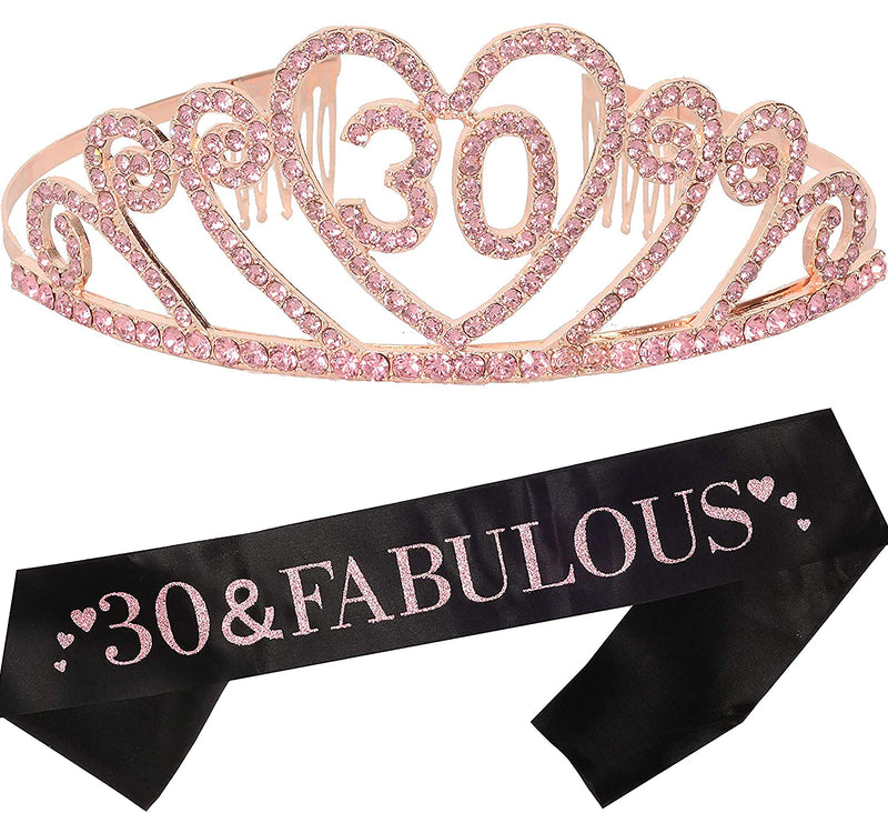 30th Birthday Sash and Tiara for Women - Fabulous Glitter Sash + Gravity