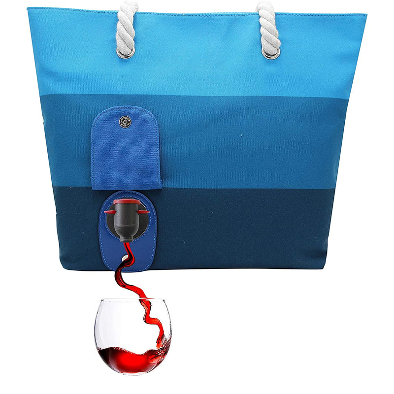 Beach Tote Bag - Canvas Wine Purse with Hidden Pour Spout and Dispenser Bottle