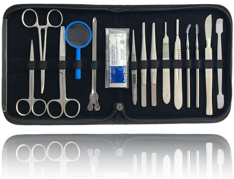 Dissecting cutlery in the case 14 instruments (including 12 scalpel blades) compact