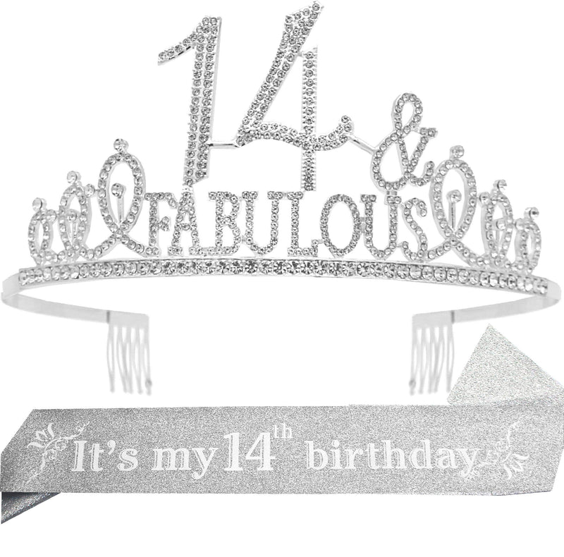 Girls 14th Birthday Sash and Tiara - Fabulous Set: Glitter Sash