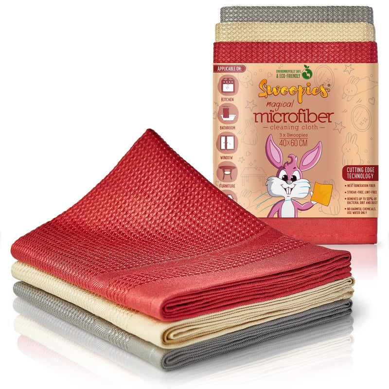 Pack of 3 streak-free all-purpose microfibre cloths. Magic cleaning cloths