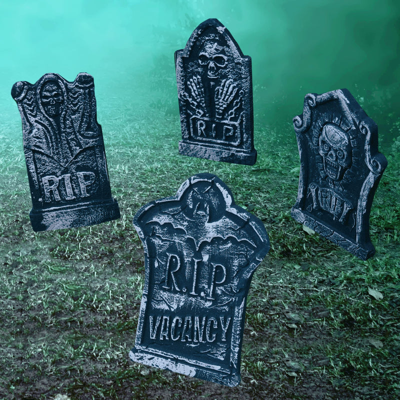 Pack of 4 Halloween decorations Rip gravestone made of lightweight foam ideal